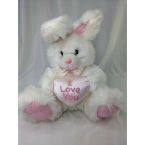 Heartwarmers White Rabbit Plush Love You Pink Heart 12" Carlton Cards Stuffed